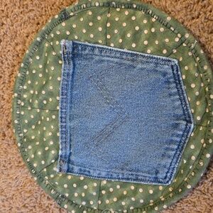 HAND CRAFTED Tortilla Holder UPCYCLED Blue Denim Green Polka Dot 9 Inch